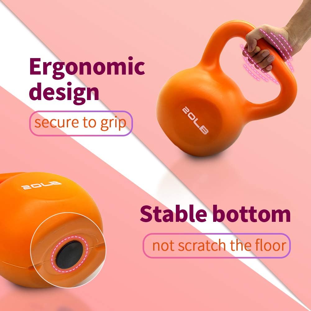 20lbs/9.1 KG Kettlebell Set, Strength Training Kettlebells Weight Set For Women, Vinyl Coated Kettle Bell For Home Gym Workout Weight Lifting Equipment, Comfortable Grip Wide Handle Weights